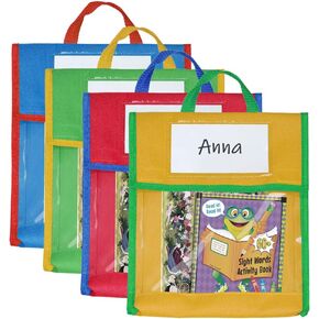 Mewise Book Pouches for Students, Classroom Book Pouches with Name Tag Pockets - Set of 4