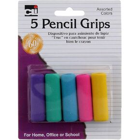 Charles Leonard Soft Cushioned Foam Pencil Grips, Assorted Colors, 5-Pack (80805)