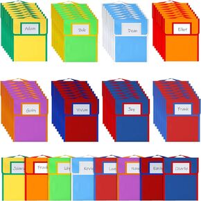 48 Pcs Book Pouch Bags Nylon Book Bags Book Protector Pouch with Stitched on Handle and Clear Name Tag Pockets for Kids Classroom Store Books School Work Homework Reading Supplies, 11.8 x 9.8 Inch