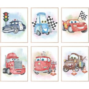 Cars Movie Poster Prints - Set of 9 (8 inches x 10 inches) Watercolor Photos - Lightning McQueen Tow Mater Doc Hudson Jackson Storm Cruz Ramirez
