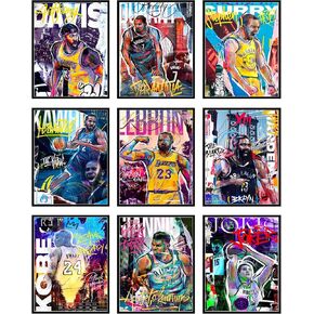 Bigwig Prints Basketball Poster Set - Basketball Posters for Boys Bedroom, Basketball Wall Art, NBA Posters for Boys Bedroom, NBA Poster, Kobe Bryant, Lebron James, Steph Curry -Unframed 12 PCS (8x10)