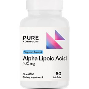 Pure Formulas Alpha Lipoic Acid 100 mg ALA Supplement for Liver Support, Antioxidants, Nerve, & Cardiovascular Health Acido Alfa Lipoico 100mg Neuropathy Supplement Non-GMO 60 Tablets