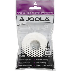 JOOLA Pickleball Overgrip - مقابض صناعية ممتازة ذات ملمس مبتذل - مجموعة من 4 - شريط قبضة Pickleball لأي مضرب علامة تجارية - شريط كرة Pickleball مضاد للانزلاق يناسب المقابض الطويلة والقياسية والنحيفة، أبيض