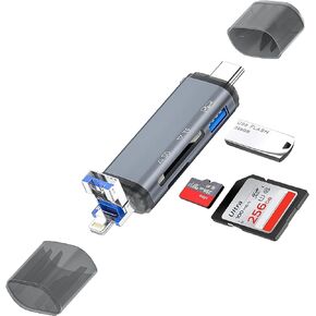 3-in-1 SD Card Reader for Smartphone and PC,3 Connectors Lightning/USB C/USB A,3 Card Slot Supports USB Flash Drive/SD/Micro SD/SDHC/SDXC/MMC for iPhone 15/14,iPad,MacBook,Android,Galaxy,PC and More in Kuwait