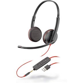 Plantronics Blackwire C3225 Stereo Headset with USB-C & 3.5mm Connection, Noise Cancelling, Soundguard and Flexible Microphone Arm - Black