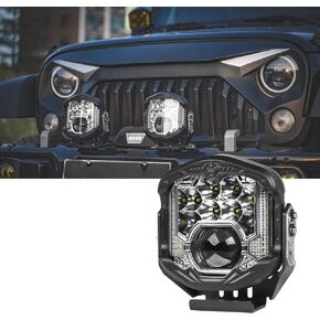 7 Inch Laser Offroad Light 1 pcs Side Shooter 95W LED Amber DRL Spot Flood Combo Beam Driving Lights 10800LM Fog Light Waterproof Pod Light for Wrangler Pickup Truck 4x4 UTV ATV