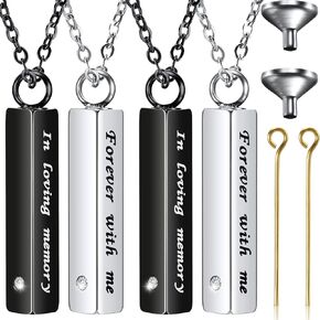4 Pieces Cremation Jewelry for Ashes Memorial Urn Pendant Necklace Crystal Stainless Steel with Cz Necklace Keepsake Ashes Necklace for Women Pet Cremation Jewelry, Black and Silver