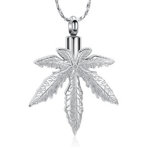Imrsanl Marijuana Leaf Urn Necklace for Ashes for Men Women Adults Stainless Steel Maple Leaf Cremation Jewelry Urn Pendant Ashes Holder Memorial Locket