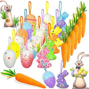 24 قطعة من زخارف بيض عيد الفصح والجزر، زخارف معلقة من الفوم الملون، زينة أرنب عيد الفصح المعلقة من الفوم الفاخر، بريق الجزر الاصطناعي، ديكورات شجرة عيد الفصح، ديكورات المنزل والحفلات اليدوية in Kuwait