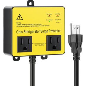 Refrigerator Surge Protector, Ortis Double Outlet Voltage Protector for Home Appliances with Time Delay, Protects Against Brownout, Spike, Instant Surge All Voltage Abnormalities, Yellow