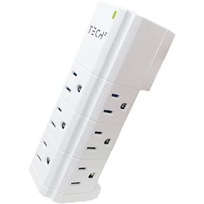Tech2 Three Sided Surge Protector Cube with 3 Outlets & USB Ports (Smart 3A Total) ETL Certified Adapter for Home, School, or Office