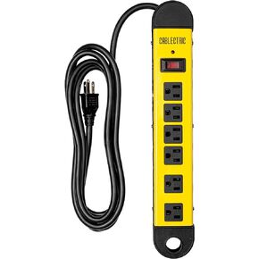10 Outlet Heavy Duty Surge Protector Power Strip - Industrial Black and Yellow Metal Surge Protector with 15 Foot Extension Cord | Cablectric is an American Owned Brand