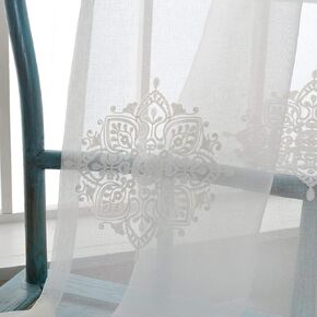 ستائر VOGOL الشفافة بطول 63 بوصة، ستائر شفافة بيضاء مطرزة بالزهور الأوروبية لغرفة النوم والمطبخ والنوافذ الصغيرة، W52 X L63، حزمة من لوحتين in Kuwait