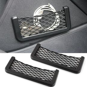 2 PCS Multifunctional Car Storage Net Pocket, 5.9" x 3.14" ABS Plastic Self-Adhesive Smooth Elastic Nylon Mobile Phone Pocket, Convenient Car Accessory, Suitable for Most Car Models (Black)