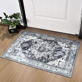 ST. BRIDGE Soft Area Rug 4x6, Washable Vintage Rug for Bedroom Living Room, Non-Slip Low Pile Colorful Accent Rug, Indoor Floor Carpet for Dining Room Office Playroom Nursery Home Decor, Brick/Blue