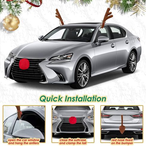 Upgraded Car Reindeer Antler Kit Christmas Rudolph Auto Decorations, Rudolph Auto Accessories with Tail, Nose - Add Holiday Spirit in Saudi Arabia