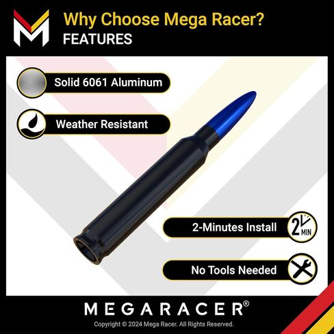 هوائي Mega Racer للشاحنة - هوائي شاحنة شيفروليه سيلفرادو جي إم سي سييرا 1999-2024، هوائيات زرقاء سوداء مقاس 5.5 بوصة، استبدال هوائي السيارة القصير، ملحقات تشيفي سيلفرادو 1500، ملحقات شاحنة جي إم سي in Saudi Arabia