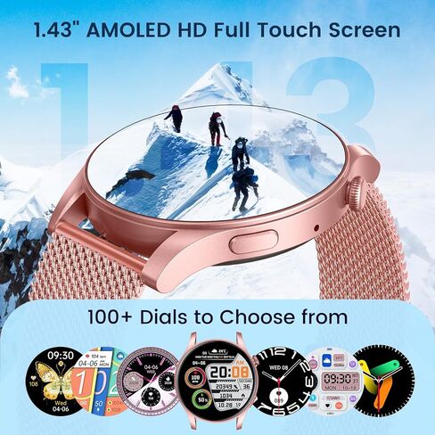 Smartwatch for Women Fitness Watch: 1.43" Amoled Touchscreen Smart Watch Answer/Make Call with Heart Rate Blood Pressure Sleep Monitor 100+ Sports Modes Fitness Tracker IP67 Waterproof for Android iOS in Saudi Arabia