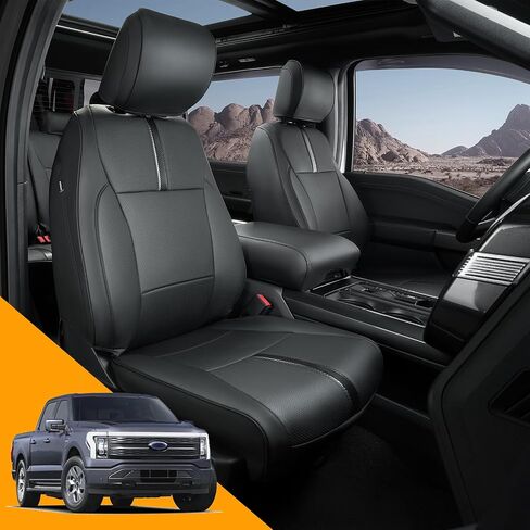 لأغطية مقاعد Ford F150 2021 2022 2023 2024، تناسب فقط F150 2021-2024 Crew Cab (XL، XLT)، جلد مقاوم للماء مناسب خصيصًا لملحقات Ford F150، أسود مع ألياف الكربون in Saudi Arabia