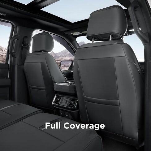 لأغطية مقاعد Ford F150 2021 2022 2023 2024، تناسب فقط F150 2021-2024 Crew Cab (XL، XLT)، جلد مقاوم للماء مناسب خصيصًا لملحقات Ford F150، أسود مع ألياف الكربون in Saudi Arabia