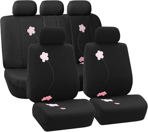 FH Group Car Seat Covers Floral Full Set Black Automotive Airbag and Split Rear Seat Cover Universal Fit Interior Accessories for Cars Trucks and SUV Car Accessories Van Seat Covers in Kuwait