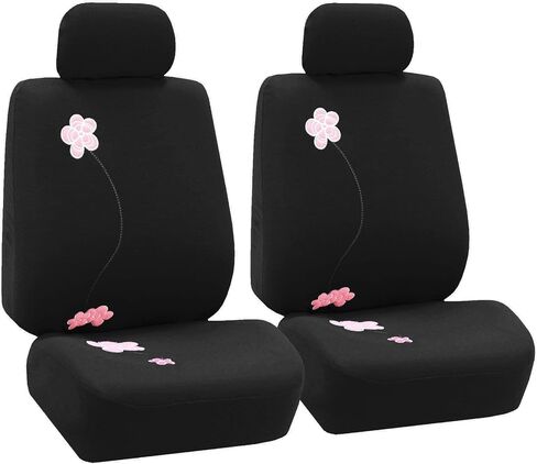 FH Group Car Seat Covers Floral Full Set Black Automotive Airbag and Split Rear Seat Cover Universal Fit Interior Accessories for Cars Trucks and SUV Car Accessories Van Seat Covers in Kuwait