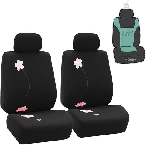FH Group Car Seat Covers Floral Full Set Black Automotive Airbag and Split Rear Seat Cover Universal Fit Interior Accessories for Cars Trucks and SUV Car Accessories Van Seat Covers in Kuwait