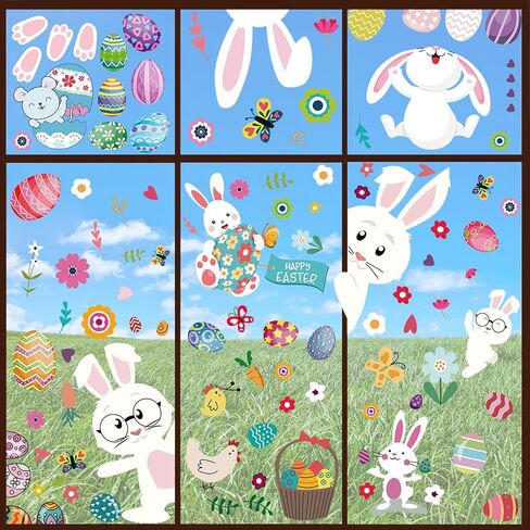 ملصقات نافذة أرنب عيد الفصح، ملصقات نافذة عيد الفصح لتزيين النوافذ الزجاجية على شكل بيض عيد الفصح، ملصقات نافذة زنبركية ثابتة قابلة لإعادة الاستخدام لديكورات حفلات عيد الفصح، 9 أوراق من 126 قطعة in Kuwait