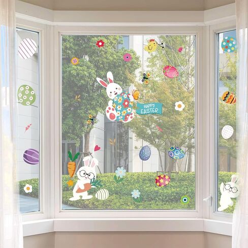 ملصقات نافذة أرنب عيد الفصح، ملصقات نافذة عيد الفصح لتزيين النوافذ الزجاجية على شكل بيض عيد الفصح، ملصقات نافذة زنبركية ثابتة قابلة لإعادة الاستخدام لديكورات حفلات عيد الفصح، 9 أوراق من 126 قطعة in Kuwait