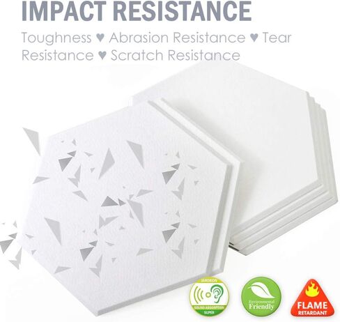 12 حزمة من الألواح الصوتية السداسية الكبيرة بوزن 4.5 رطل باللون الأبيض مقاس 14 بوصة × 15 بوصة × 0.4 بوصة، ألواح مقاومة للصوت، حافة مشطوفة in Kuwait