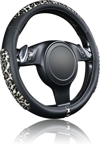 Flying Banner car Steering Wheel Cover Gel Massage Velvet Cool Warm Universal Size 15 inches SUV Truck Anti Slip Odorless Summer Winter (Black Beige, Gel Massage) in Saudi Arabia