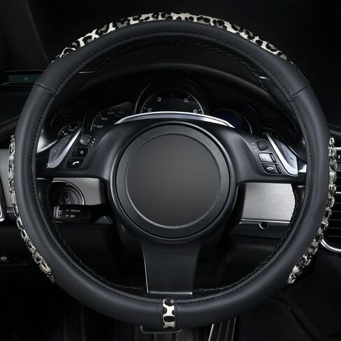 Flying Banner car Steering Wheel Cover Gel Massage Velvet Cool Warm Universal Size 15 inches SUV Truck Anti Slip Odorless Summer Winter (Black Beige, Gel Massage) in Saudi Arabia