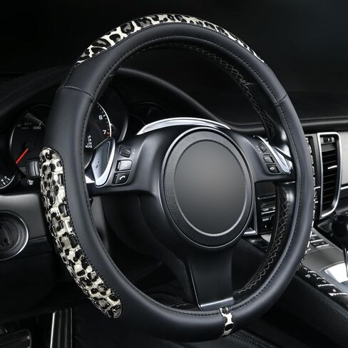 Flying Banner car Steering Wheel Cover Gel Massage Velvet Cool Warm Universal Size 15 inches SUV Truck Anti Slip Odorless Summer Winter (Black Beige, Gel Massage) in Saudi Arabia