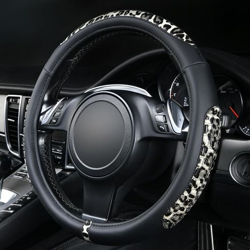 Flying Banner car Steering Wheel Cover Gel Massage Velvet Cool Warm Universal Size 15 inches SUV Truck Anti Slip Odorless Summer Winter (Black Beige, Gel Massage) in Saudi Arabia