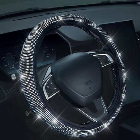 Bling Rhinestones Steering Wheel Cover with Crystal Diamond Sparkling Car SUV Breathable Anti-Slip Steering Wheel Protector (Fit 14.2"-15.3" Inch) in Kuwait
