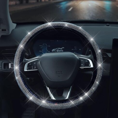 Bling Rhinestones Steering Wheel Cover with Crystal Diamond Sparkling Car SUV Breathable Anti-Slip Steering Wheel Protector (Fit 14.2"-15.3" Inch) in Kuwait