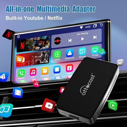 Play2Video OTTOCAST Android Auto & Apple CarPlay 2 في 1 محول فيديو الوسائط المتعددة مع محول Carplay اللاسلكي المدمج في تطبيق YouTube/Netflix لسيارات CarPlay السلكية من عام 2015 in Saudi Arabia