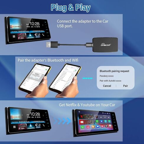 Play2Video OTTOCAST Android Auto & Apple CarPlay 2 في 1 محول فيديو الوسائط المتعددة مع محول Carplay اللاسلكي المدمج في تطبيق YouTube/Netflix لسيارات CarPlay السلكية من عام 2015 in Saudi Arabia