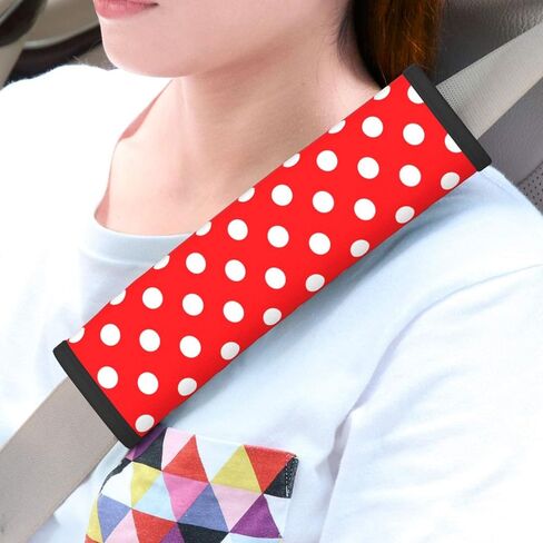 Red White Polka Dot Seat Belt Cover Fits Cars Trucks SUV Sedans Air Permeability Car Seatbelt Strap Cover, Auto Interior Accessories Protector in Kuwait