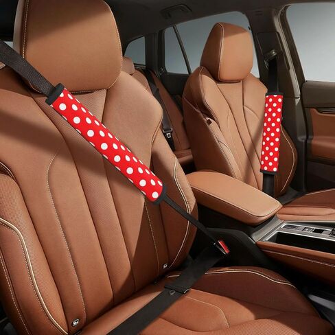 Red White Polka Dot Seat Belt Cover Fits Cars Trucks SUV Sedans Air Permeability Car Seatbelt Strap Cover, Auto Interior Accessories Protector in Kuwait