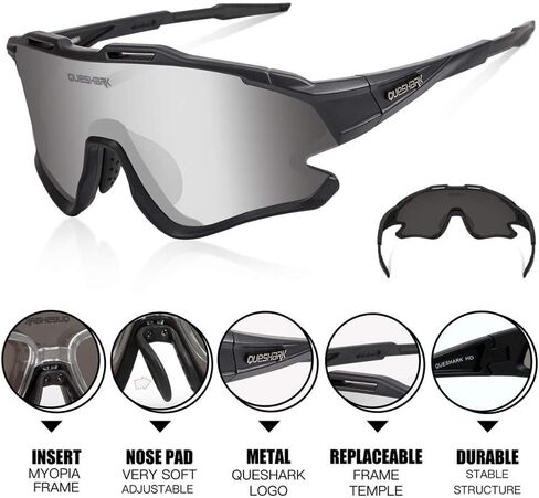 Queshark Sports Cycling Sunglasses 4 Lens Anti UV400 for Men Women HD Polarized in Saudi Arabia