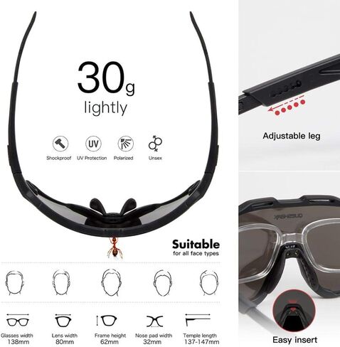 Queshark Sports Cycling Sunglasses 4 Lens Anti UV400 for Men Women HD Polarized in Saudi Arabia