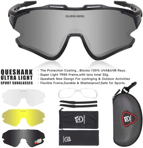Queshark Sports Cycling Sunglasses 4 Lens Anti UV400 for Men Women HD Polarized in Saudi Arabia