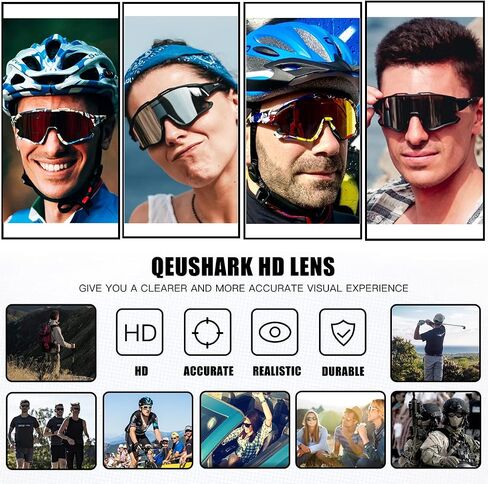 Queshark Sports Cycling Sunglasses 4 Lens Anti UV400 for Men Women HD Polarized in Saudi Arabia