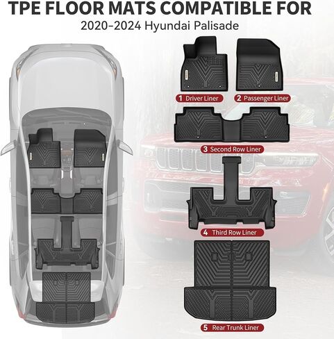 YITAMOTOR Floor Mats for 2020-2024 Hyundai Palisade with 2nd Row Bucket Seats, Rear Trunk Mat with Backrest Mat Floor Mat Replacement for Hyundai Palisade Accessories TPE All Weather Floor Mats, Black in Saudi Arabia