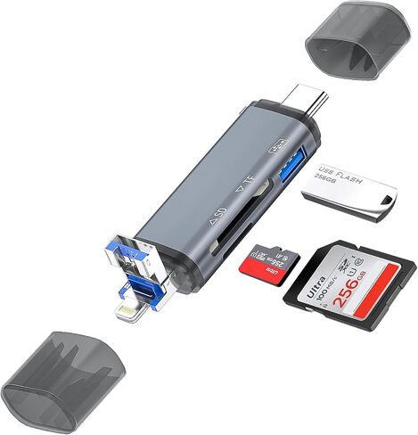 3-in-1 SD Card Reader for Smartphone and PC,3 Connectors Lightning/USB C/USB A,3 Card Slot Supports USB Flash Drive/SD/Micro SD/SDHC/SDXC/MMC for iPhone 15/14,iPad,MacBook,Android,Galaxy,PC and More in Kuwait