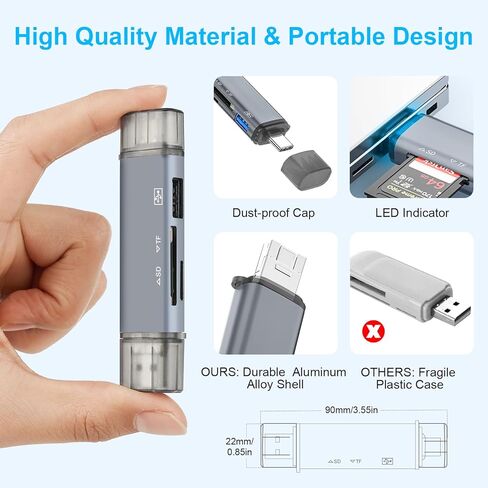 3-in-1 SD Card Reader for Smartphone and PC,3 Connectors Lightning/USB C/USB A,3 Card Slot Supports USB Flash Drive/SD/Micro SD/SDHC/SDXC/MMC for iPhone 15/14,iPad,MacBook,Android,Galaxy,PC and More in Kuwait