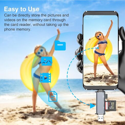 3-in-1 SD Card Reader for Smartphone and PC,3 Connectors Lightning/USB C/USB A,3 Card Slot Supports USB Flash Drive/SD/Micro SD/SDHC/SDXC/MMC for iPhone 15/14,iPad,MacBook,Android,Galaxy,PC and More in Kuwait