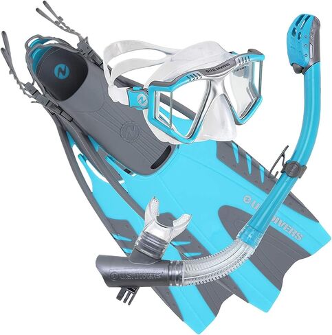 مجموعة U.S. Divers Lux Mask Fins Snorkel GoPro Ready Set، أكوا مع حامل كاميرا GoPro، صغير/متوسط ​​(الرجال 4-8.5، النساء 5-9.5)...,SR239O4343SM in Kuwait