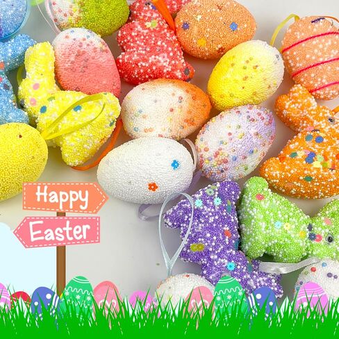 24 قطعة من زخارف بيض عيد الفصح والجزر، زخارف معلقة من الفوم الملون، زينة أرنب عيد الفصح المعلقة من الفوم الفاخر، بريق الجزر الاصطناعي، ديكورات شجرة عيد الفصح، ديكورات المنزل والحفلات اليدوية in Kuwait
